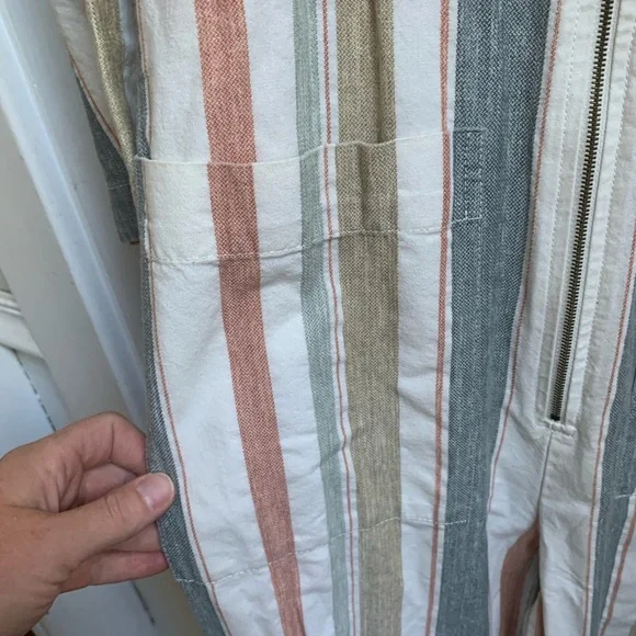 Madewell V-Neck Tie Waist Striped Jumper Size 0
White Blue Pink & Tan - Picture 8 of 9